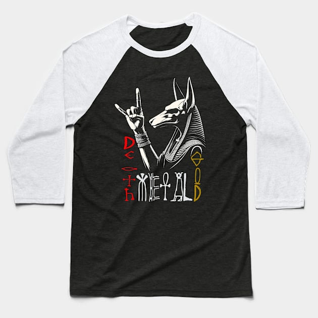 Anubis: Death Metal God Baseball T-Shirt by MetalByte